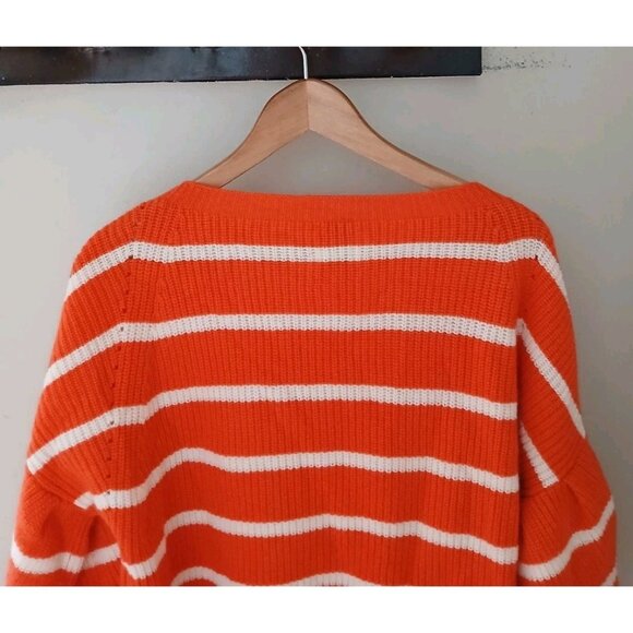 Allude Cashmere Wool Blend Sweater Est Size Large Orange Stripe Balloon Sleeve - Picture 8 of 9